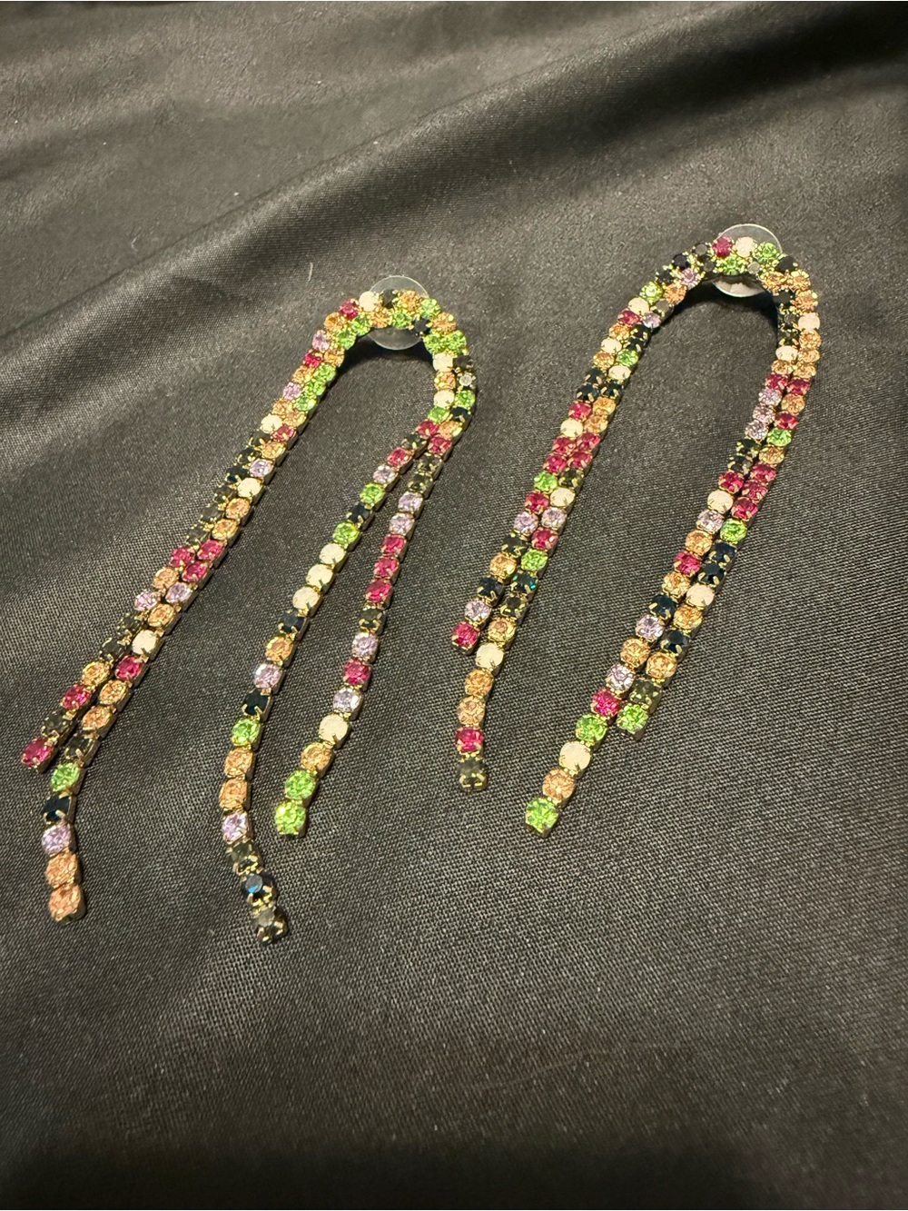 Park Lane Paradise multicolored U-shaped crystal drop earrings.